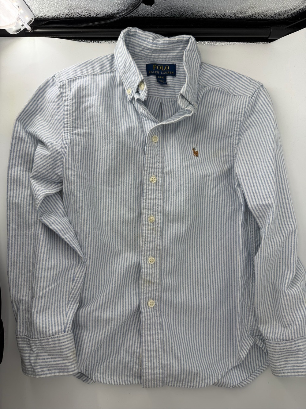 Polo Ralph Lauren Boys Size S 8 Striped Button Down Shirt Long Sleeve Blue
